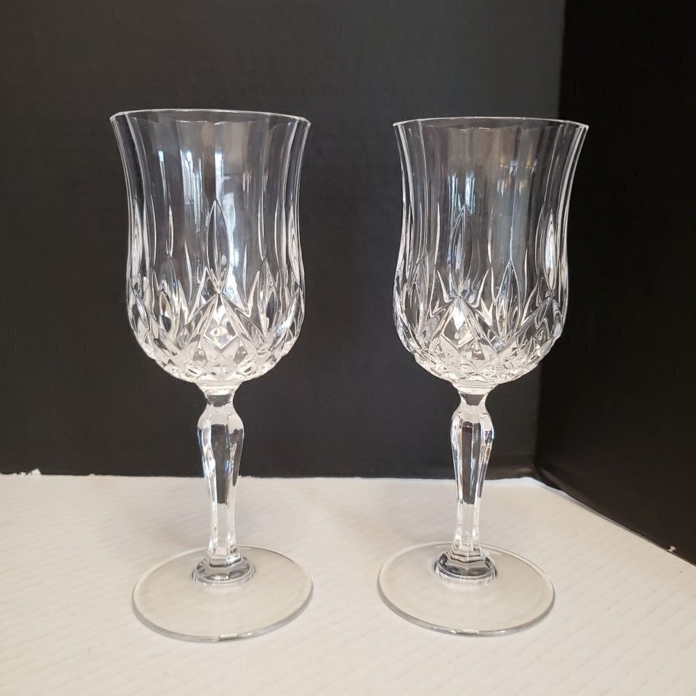 2 Royal Crystal Rock, Opera from Italy 8 oz Criss Cross Paneled Water Goblet